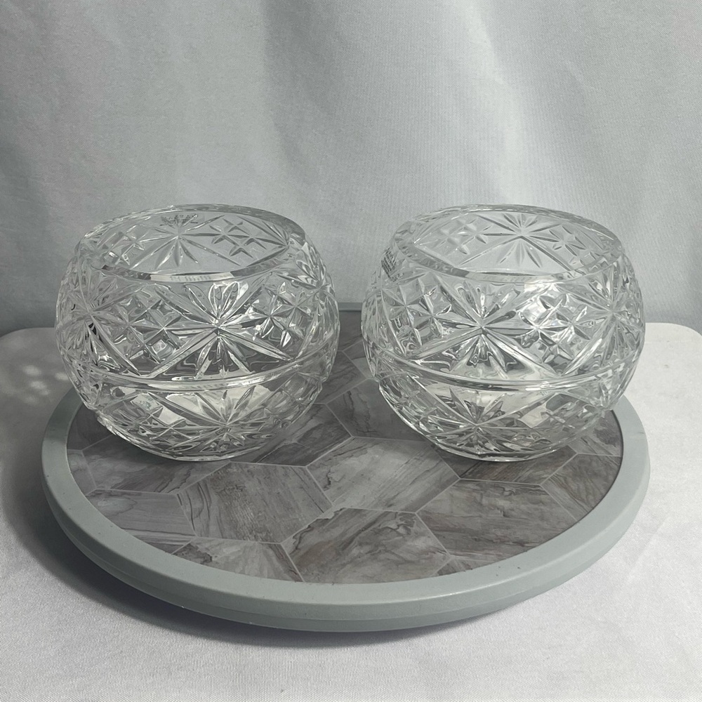 Crystal Brands Intl 24% Lead Cut Crystal Bowls Set of 2 Czech Republic 4.5”
